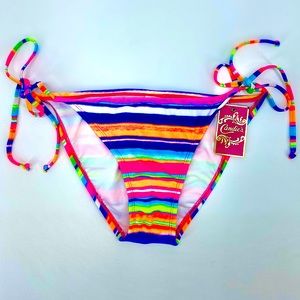CANDIE’S-Size M-Rainbow Horizontal Stripped Hip Ties Bikini Bottoms-NWT